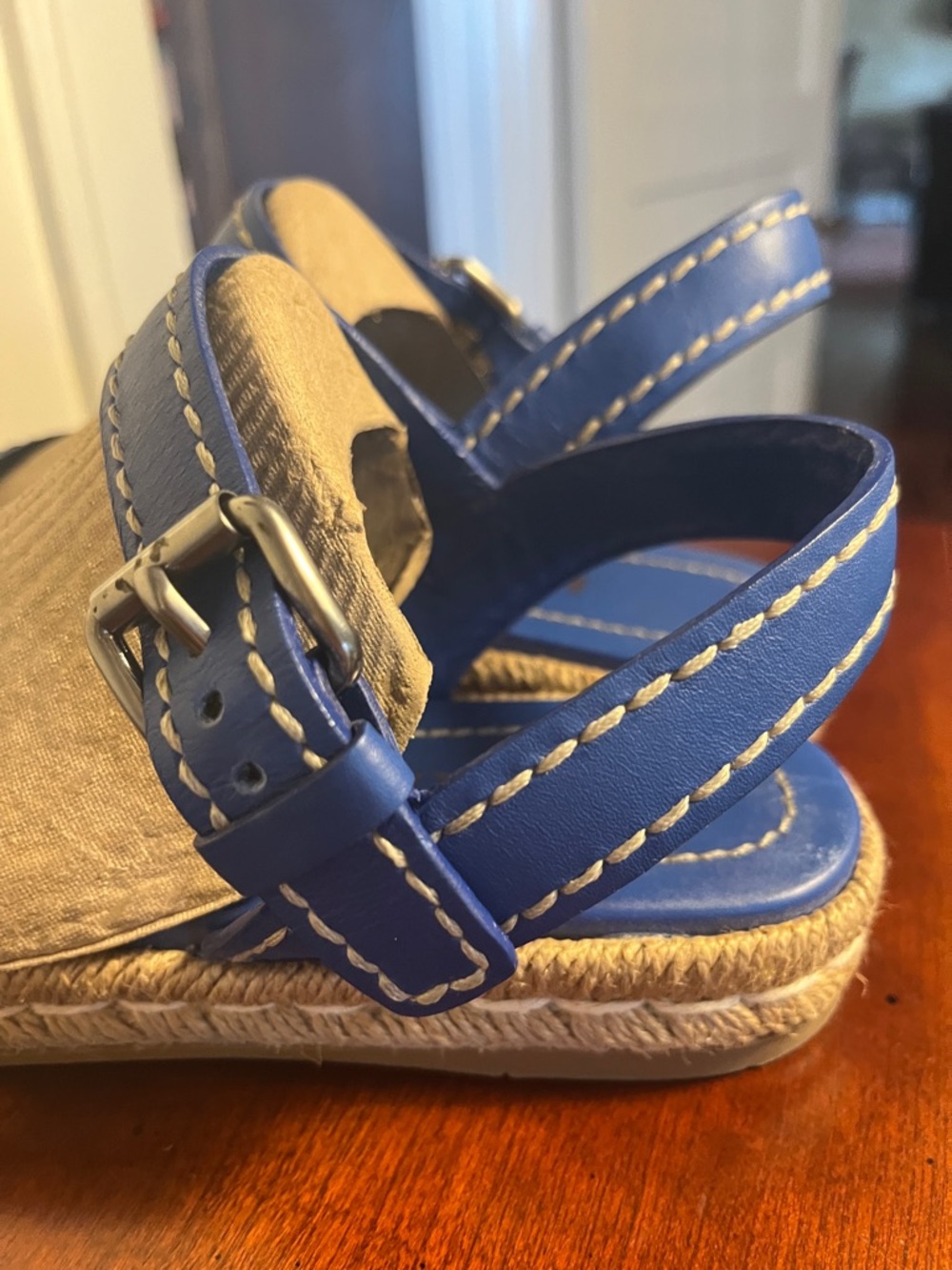 Prada Marine Blue Women’s Sandals with Braided Jute Sole Size 38 - Picture 9 of 12